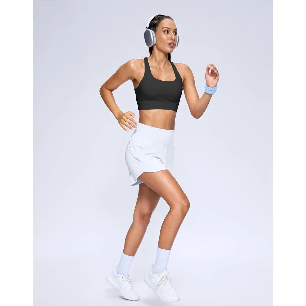 Soothfeel Women's White High Waisted Athletic Running Shorts 3.5 Tummy XXL